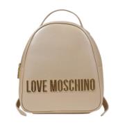 Love Moschino Guld Zip Ryggsäck med Enkelt Mönster Beige, Dam