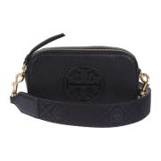 Tory Burch Svart läder axelväska med präglat logotyp Black, Dam