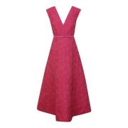 Max Mara Studio Fuchsia Cloqué V-ringad Klänning Pink, Dam