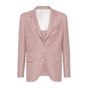 Brunello Cucinelli Vita Houndstooth Jackor med Röda Accenter Pink, Her...