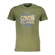 Cavalli Class Kortärmad Grön Herr T-shirt Tryck Logo Green, Herr