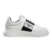 Emporio Armani Vit lädersneaker med svart logodetalj White, Herr