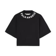 Palm Angels Svart Logo Print Crew Neck T-shirt Black, Dam