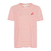 Saint Tropez FlameScarlet White Stripe Tee Multicolor, Dam