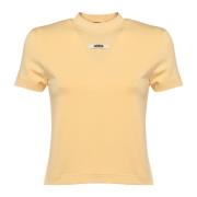 Jacquemus Gul T-shirt med Grosgrain-logotyp Yellow, Dam