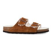 Birkenstock Lyxiga Shearling Sandaler Stängd Tå Brown, Herr