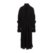 Balenciaga Svart silke midi klänning med scarf krage Black, Dam