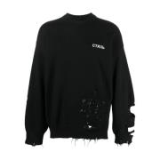 Heron Preston Logo Riven Stickad Tröja Svart Ull Black, Herr