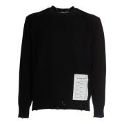 Amaránto Svart Distressed Crew Neck Sweater Black, Herr