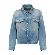 MM6 Maison Margiela Denim Distressed Knapp Jacka Blue, Dam