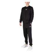 Emporio Armani EA7 Svart Tryckt Tracksuit med Fickor Black, Herr