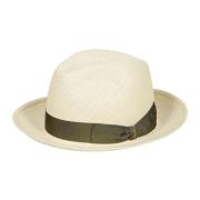 Borsalino Vit Straw Panama Hat med Logo Beige, Herr