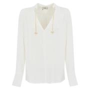 Elisabetta Franchi Georgette Långärmad Skjorta Elfenben Beige, Dam