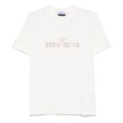 Stone Island Vit Crew Neck T-shirt med Front Print White, Herr