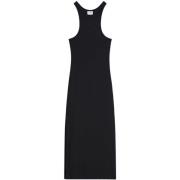 Courrèges Svart Ribbad Jersey Midi Klänning Black, Dam