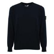 Stone Island Blå Bomullströja Ribbed Detaljer Blue, Herr