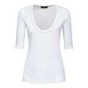 Fabiana Filippi Djup V-ringad T-shirt, elegant stil White, Dam