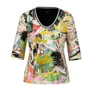 Marc Cain Räfflad T-shirt med Flora-Fauna Mönster Multicolor, Dam