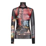 Jean Paul Gaultier Röd Pigalle Print Turtleneck Topp Multicolor, Dam