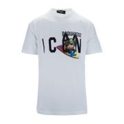 Dsquared2 Herr Slip-On T-shirt med Kontrasttryck White, Herr