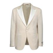 Canali Elegant Vit Moiré Smokingjacka Beige, Herr