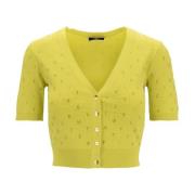 Elisabetta Franchi Kristalldekorerad V-ringad Crop Top Yellow, Dam