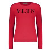 Valentino Garavani Räfflad crew-neck tröja med logodetalj Red, Dam