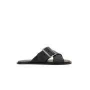 Loewe Svarta platta sandaler med blomblad Black, Dam