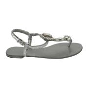 Dolce & Gabbana Silver Kristall Sandaler Flip Flops Gray, Dam