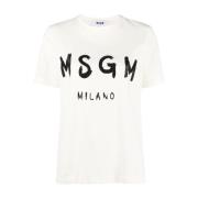 Msgm Off-White Bomull Logo Print T-Shirt White, Dam