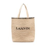 Lanvin Broderad Logga Raffia Toteväska Beige, Dam