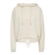 MOS Mosh Avslappnad Cropped Hoodie Sweatshirt Ecru Beige, Dam