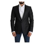 Dolce & Gabbana Elegant svart jacquard blazer slim fit Black, Herr