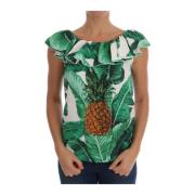 Dolce & Gabbana Tropisk Elegans Paljett Ananas Blus Green, Dam