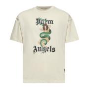 Palm Angels Ormtryck Crewneck T-shirt Elfenben Beige, Herr