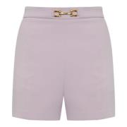 Elisabetta Franchi Crepe Stretch Shorts med Gyllene Metaldetaljer Purp...