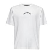 Palm Angels Vit Bomull T-shirt med Böjt Logotyp White, Herr