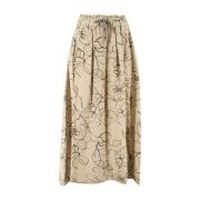 Panicale Blommig Midi Kjol med Veck Beige, Dam