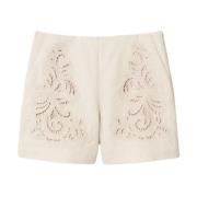 Twinset Grå Linneblandning Stiliga Shorts Beige, Dam