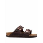 Birkenstock Bruna Lädersandaler Öppen Tå Stil Brown, Herr