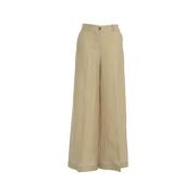 Kaos Elegant Beige Wide Leg Linnebyxor Beige, Dam