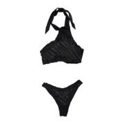 F**k Strass Bikini Set med Krok och Slips Black, Dam