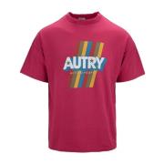 Autry Färgglad Grafisk Bomulls-T-shirt Pink, Dam