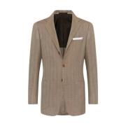 Kiton Herringbone Mönster Cashmere Blend Blazer Beige, Herr