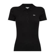 Lacoste Räfflad polo med logopatch Black, Dam