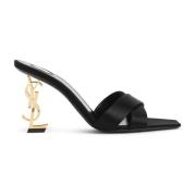 Saint Laurent Svarta Satintofflor med 8,5 cm Klack Black, Dam