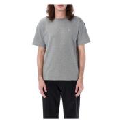 Saint Laurent Grå Melange T-shirt med Logobroderi Gray, Herr