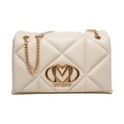 Love Moschino Vit Quiltad Axelväska Beige, Dam