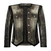 Balmain Läderjacka med tryck Gray, Dam