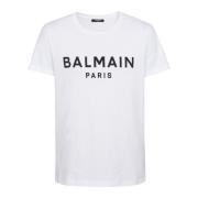 Balmain Tryckt Paris T-shirt med korta ärmar White, Herr